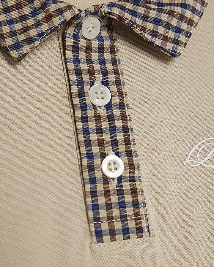 Mini Boys Beige Contrast Collar Polo Shirt