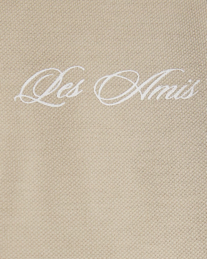 Mini Boys Beige Contrast Collar Polo Shirt