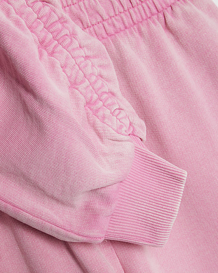 Girls Pink Washed Lips Sweatshirt Set