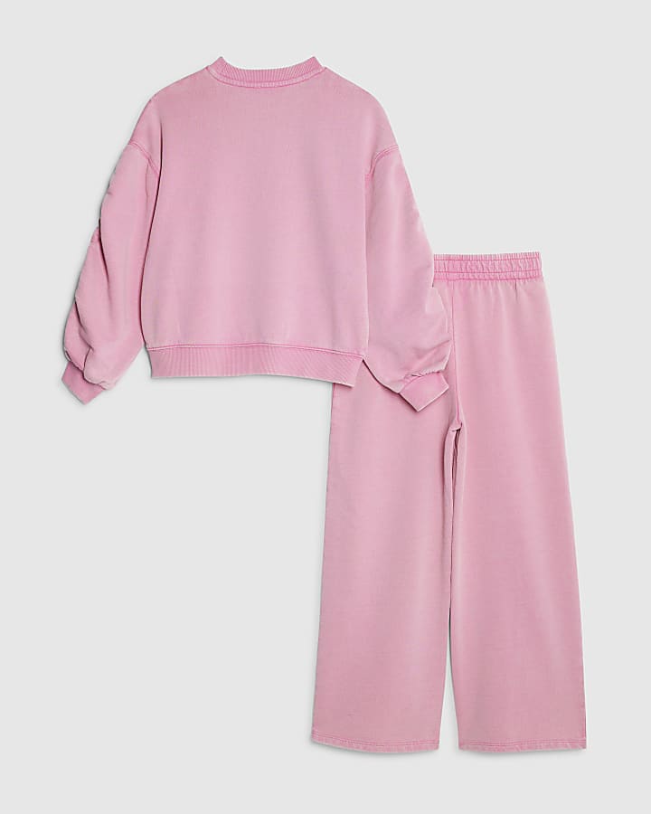 Girls Pink Washed Lips Sweatshirt Set