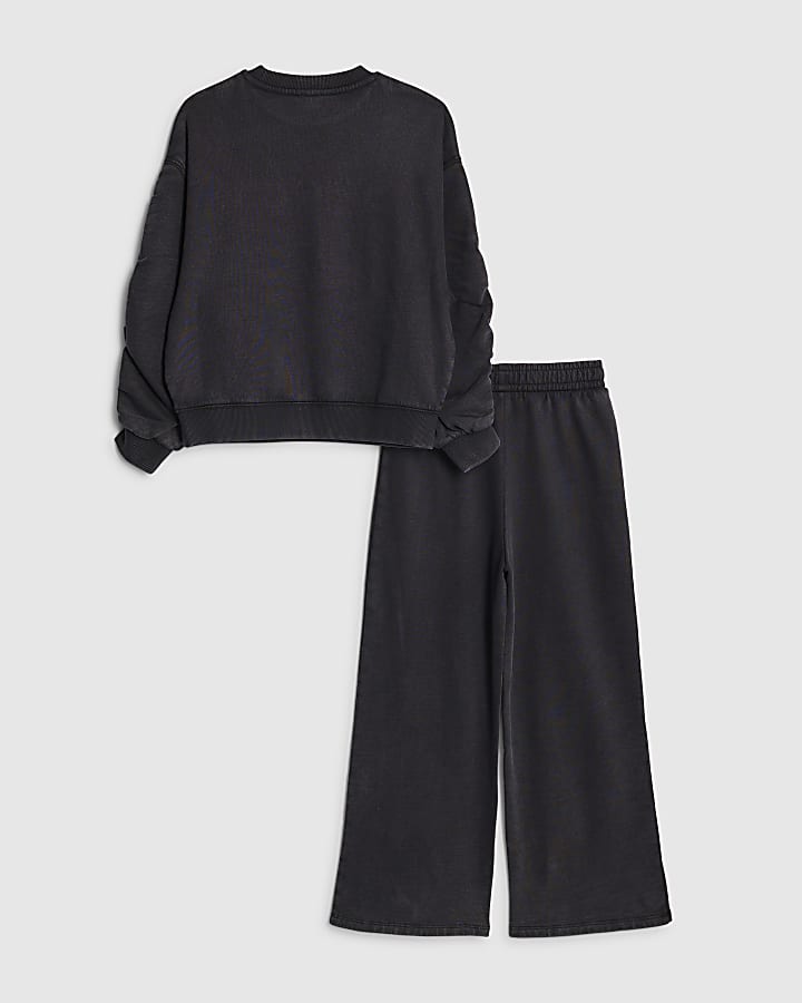 Girls Grey Washed Amour Sweatshirt Set