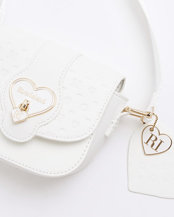 Girls White Monogram Heartlock Cross Body Bag