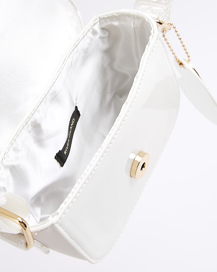 Girls White Monogram Heartlock Cross Body Bag