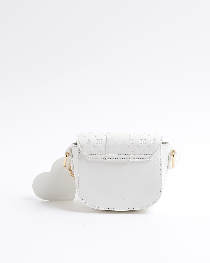 Girls White Monogram Heartlock Cross Body Bag