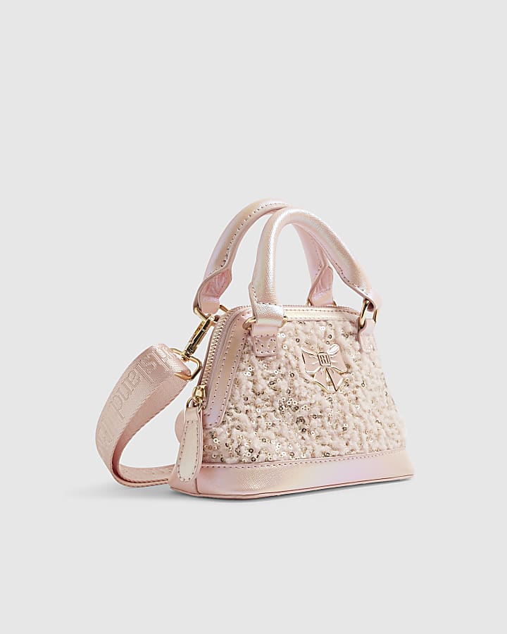 Girls Pink Sequin Borg Mini Tote bag