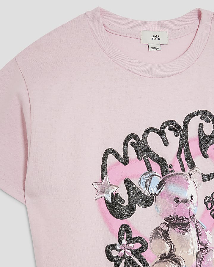 Girls Pink Print T-Shirt & Cycle Shorts Set