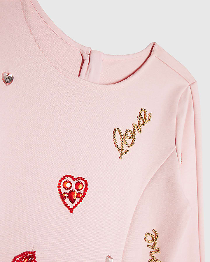 Girls Pink Lips Faux Fur Hem Dress