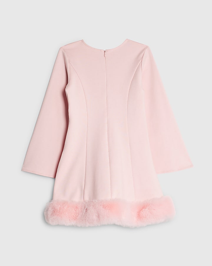 Girls Pink Lips Faux Fur Hem Dress