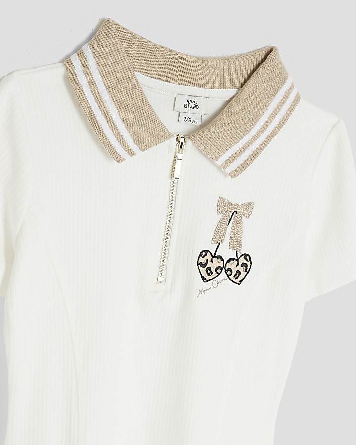 Girls Cream Ribbed Leopard Cherry Dress