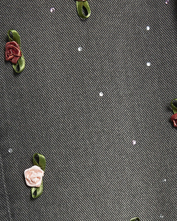 Girls Black Rose Wide Leg Jeans