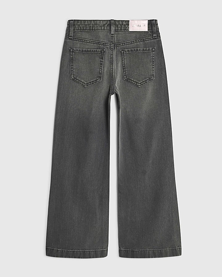 Girls Black Rose Wide Leg Jeans