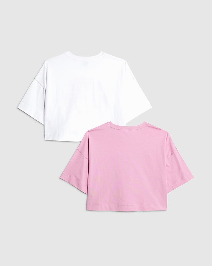 Girls Pink Pack Of 2 Crop Tops