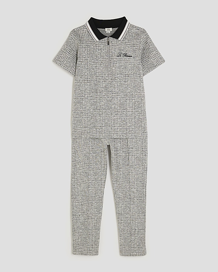 Boys Grey Check Polo Shirt Set