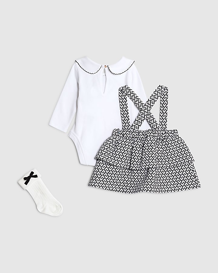 Baby Girls Cream Pinafore Dress 3 Piece Set