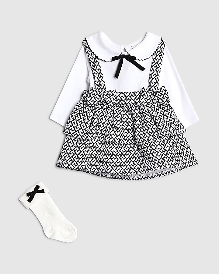 Baby Girls Cream Pinafore Dress 3 Piece Set