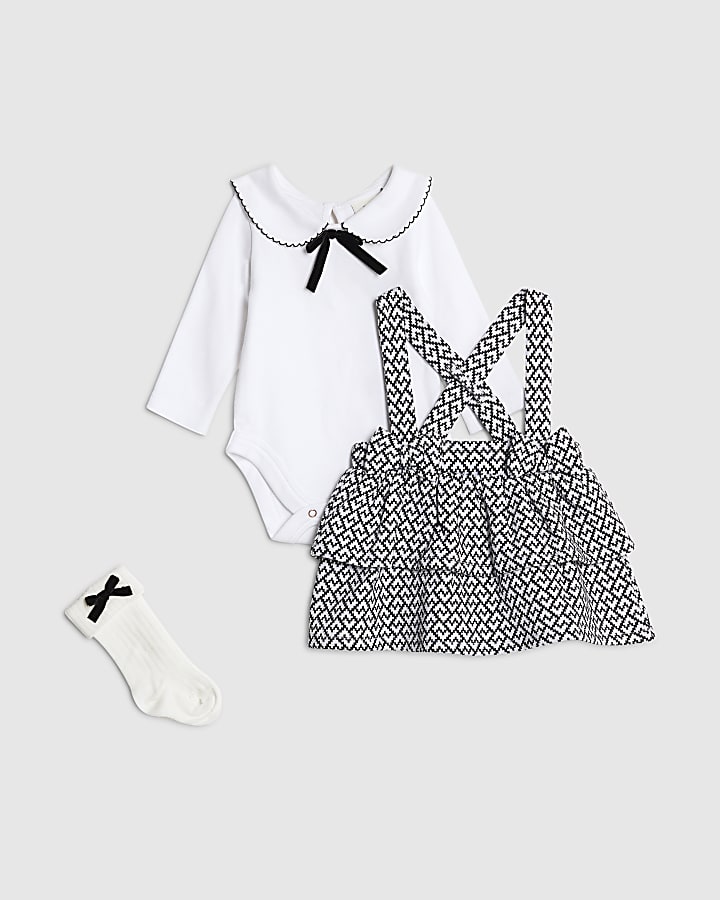 Baby Girls Cream Pinafore Dress 3 Piece Set