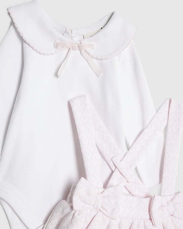 Baby Girls Pink Pinafore Dress 3 Piece Set