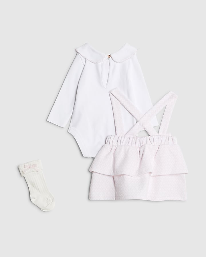 Baby Girls Pink Pinafore Dress 3 Piece Set