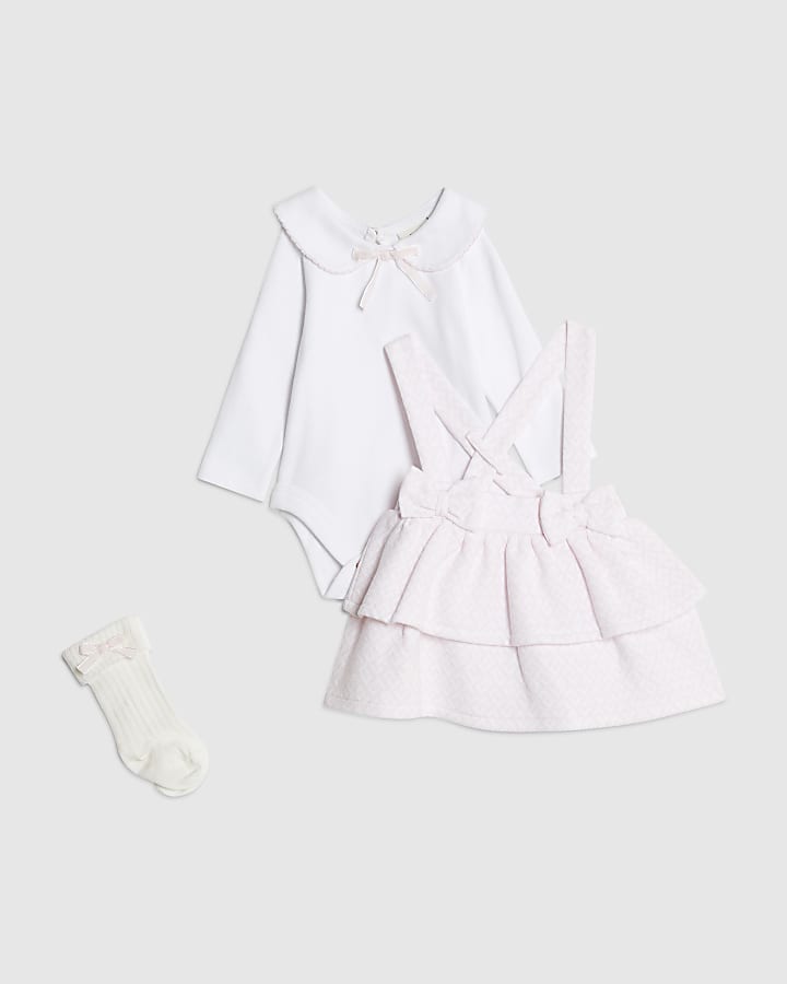 Baby Girls Pink Pinafore Dress 3 Piece Set
