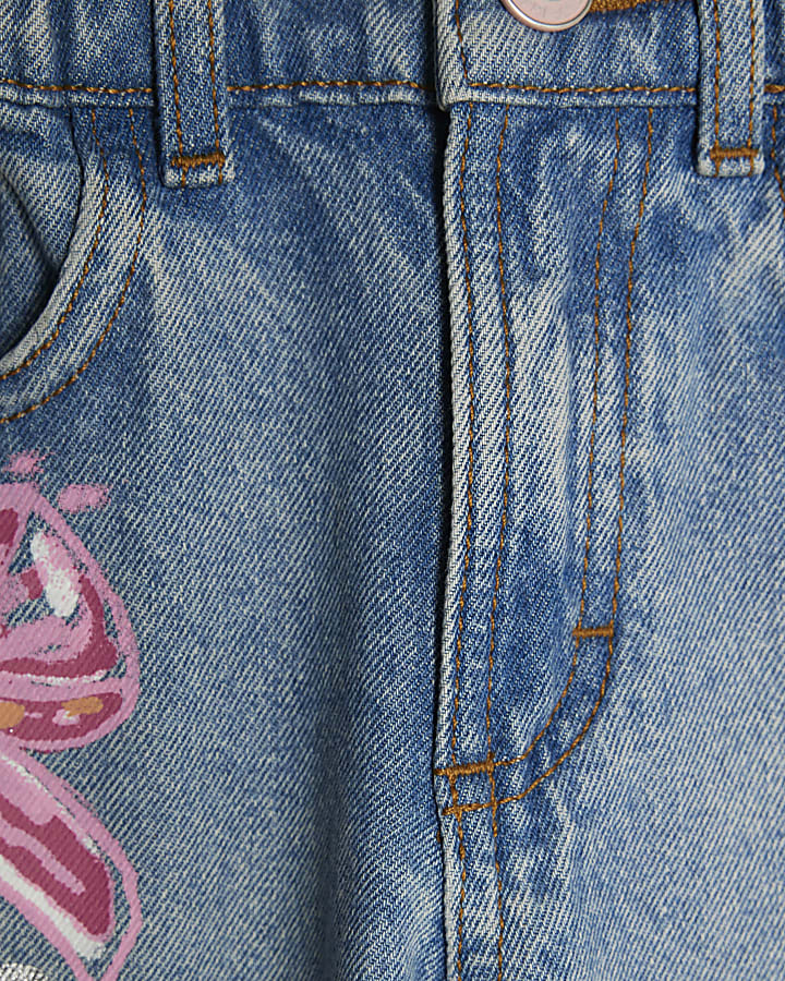 Girls Blue Love Graffiti Straight Jeans