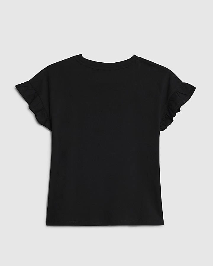 Girls Black Love Leopard T-Shirt Set