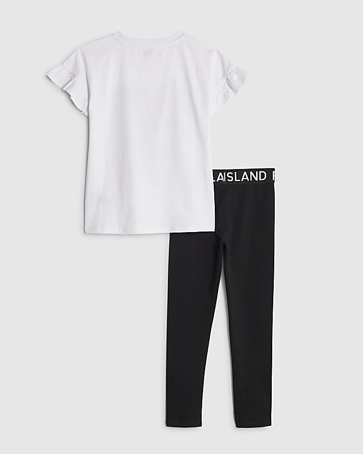 Girls White Frill RI Cherry T-Shirt Sets