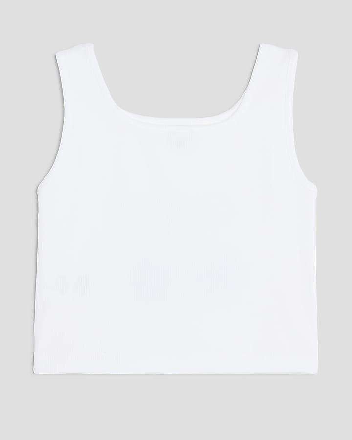 Girls White Leopard Cherry Bow Tank Top