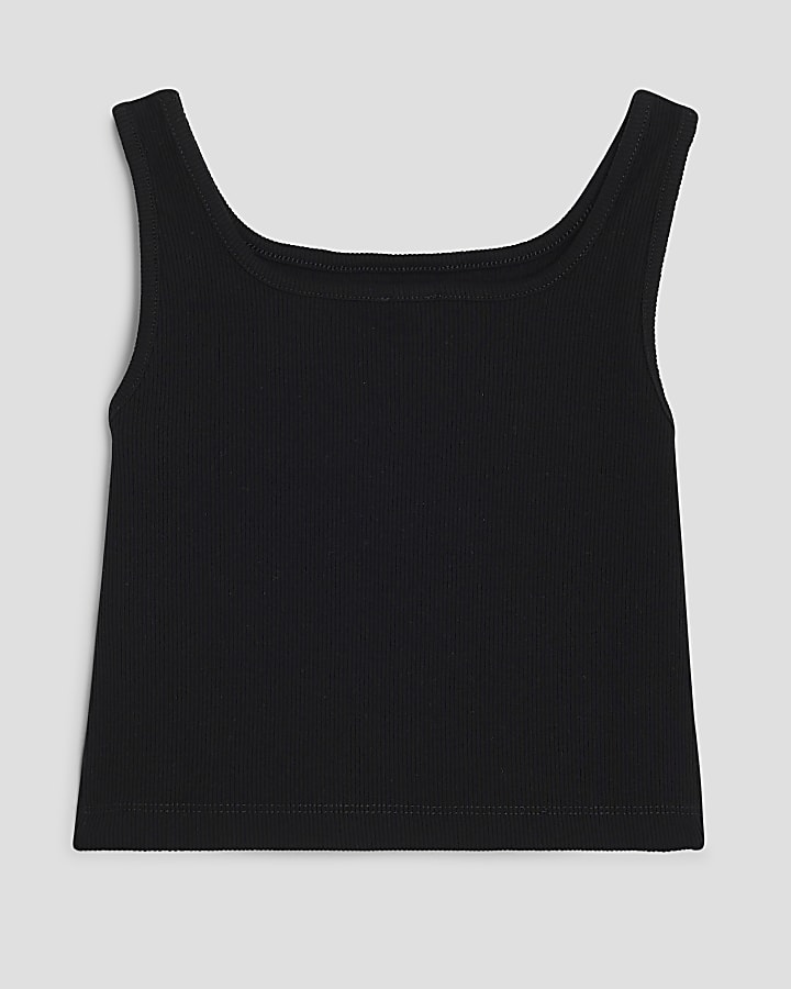 Girls Black Leopard Cherry Bow Tank Top