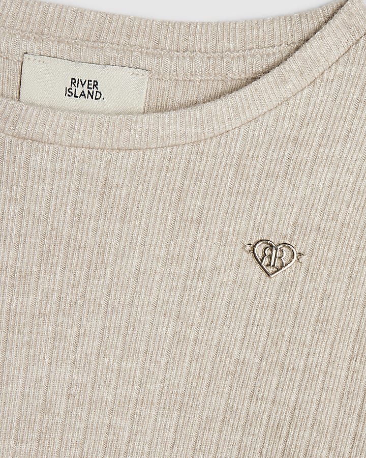 Girls Beige Ruched Top Set