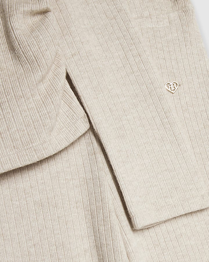 Girls Beige Ruched Top Set