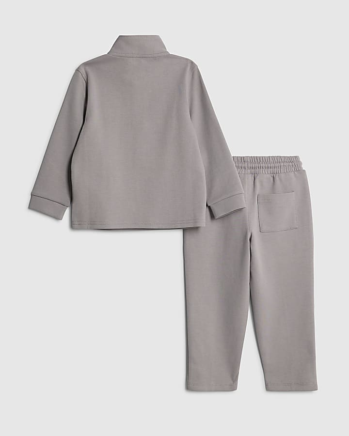 Mini Boys Grey Zip Funnel Sweatshirt Set