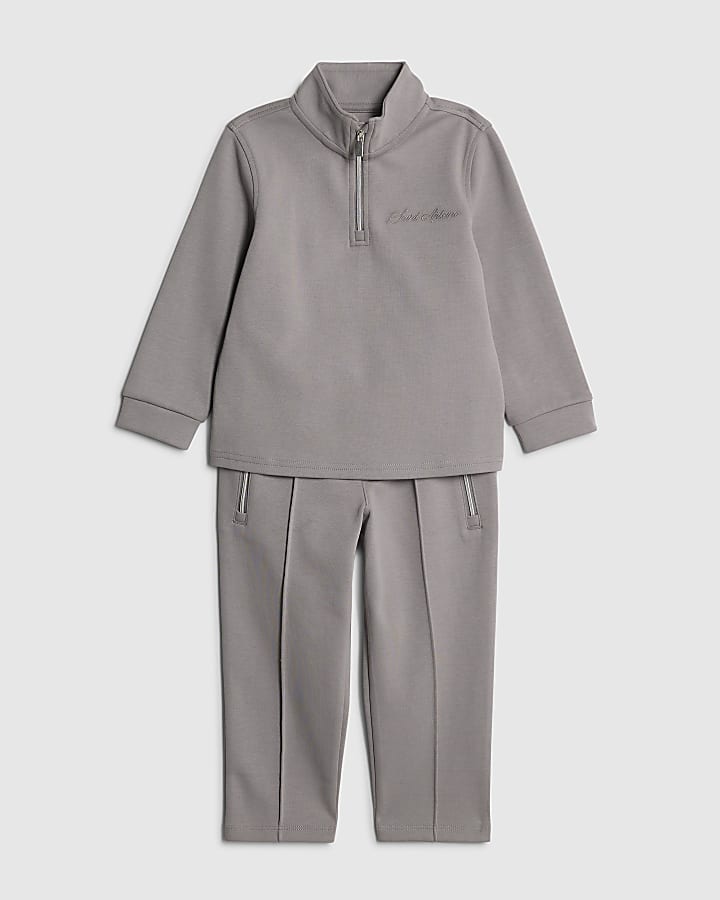 Mini Boys Grey Zip Funnel Sweatshirt Set