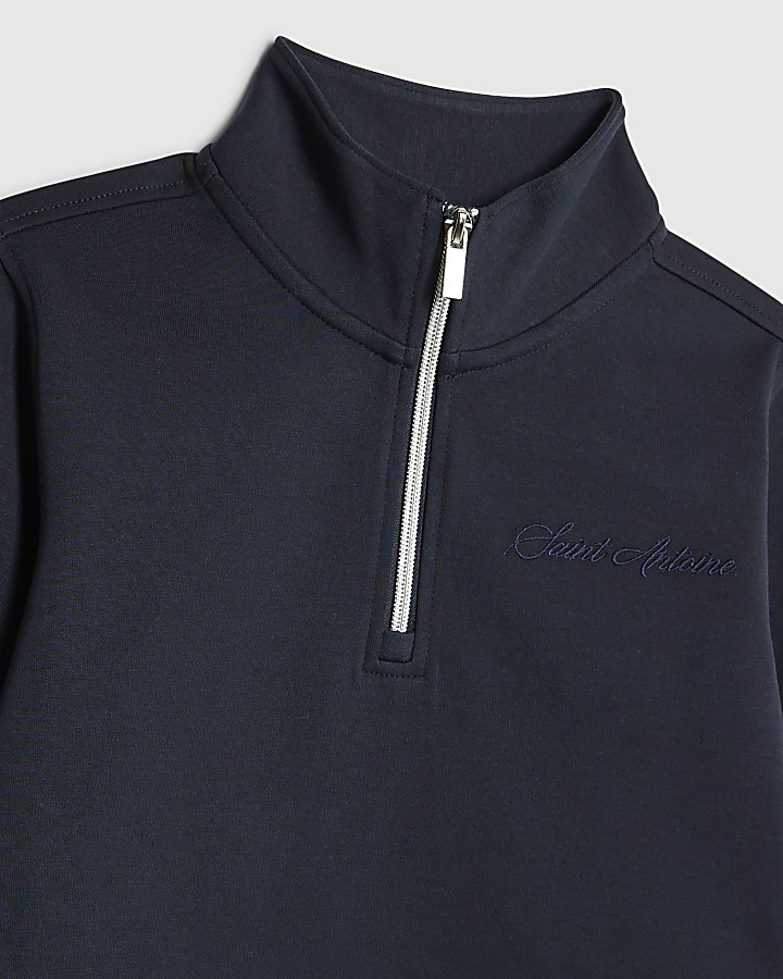 Boys Navy Zip Funnel Sweatshirt Set