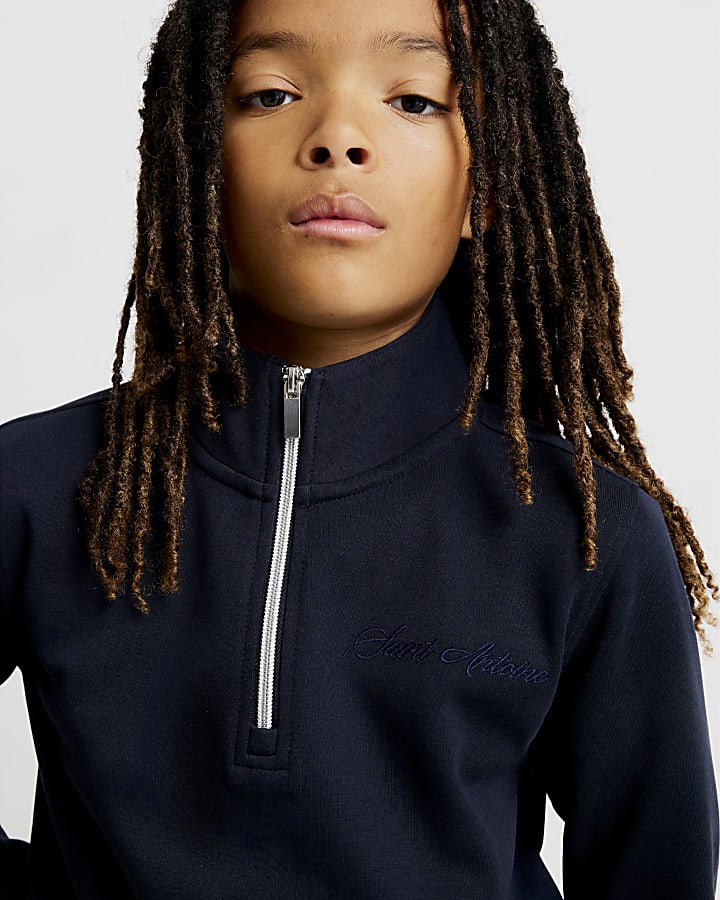 Boys Navy Zip Funnel Sweatshirt Set