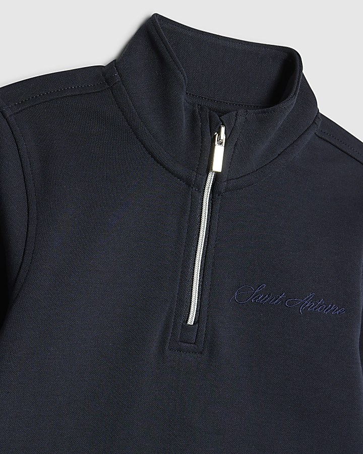Mini Boys Navy Zip Funnel Sweatshirt Set