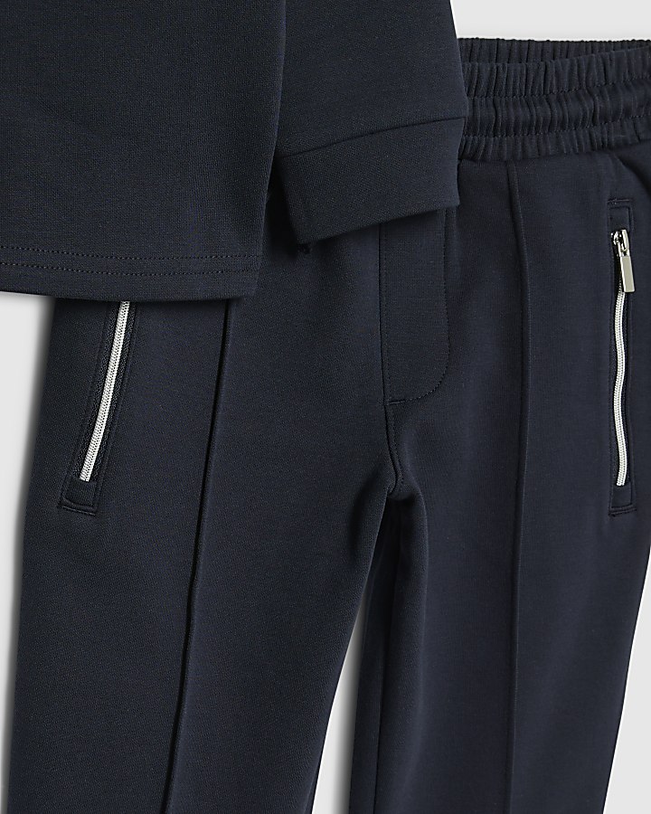 Mini Boys Navy Zip Funnel Sweatshirt Set