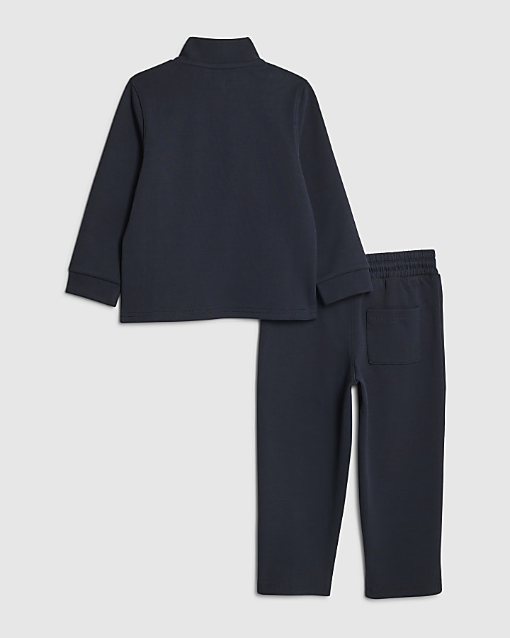 Mini Boys Navy Zip Funnel Sweatshirt Set