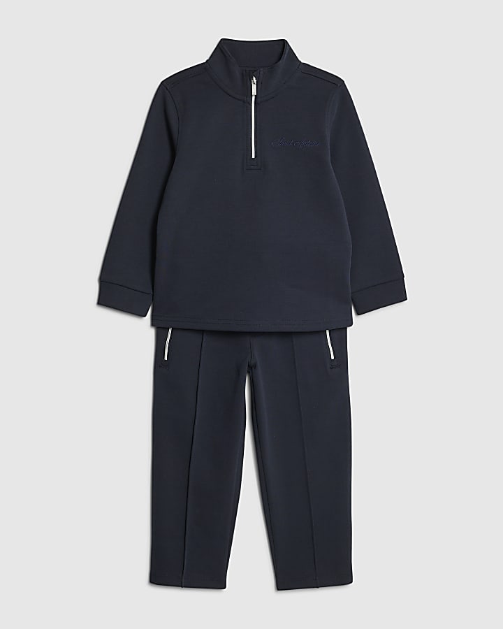 Mini Boys Navy Zip Funnel Sweatshirt Set