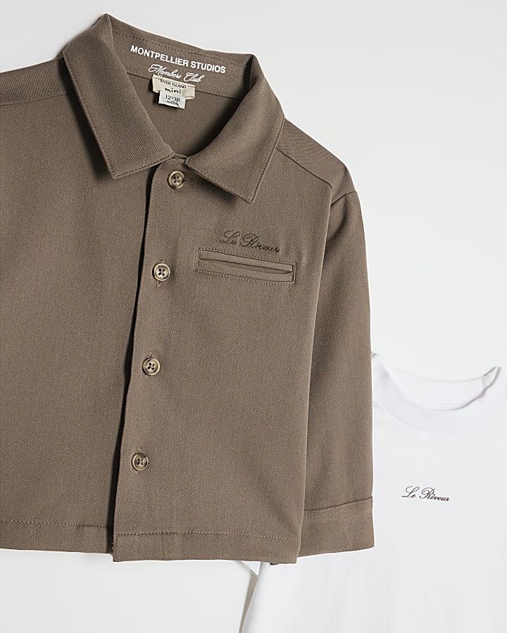 Mini Boys Beige Tailored 3 Piece Shirt Set