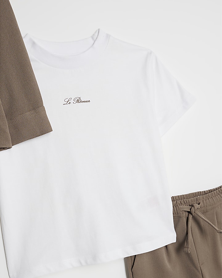 Mini Boys Beige Tailored 3 Piece Shirt Set