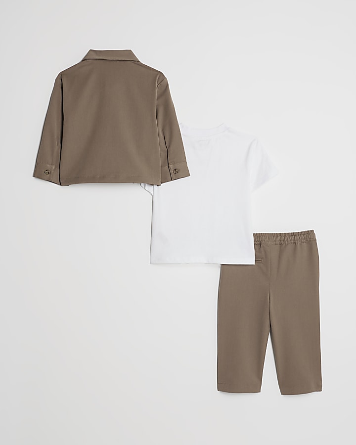 Mini Boys Beige Tailored 3 Piece Shirt Set