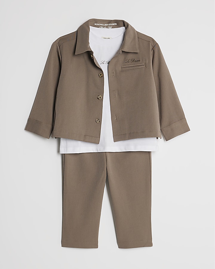 Mini Boys Beige Tailored 3 Piece Shirt Set