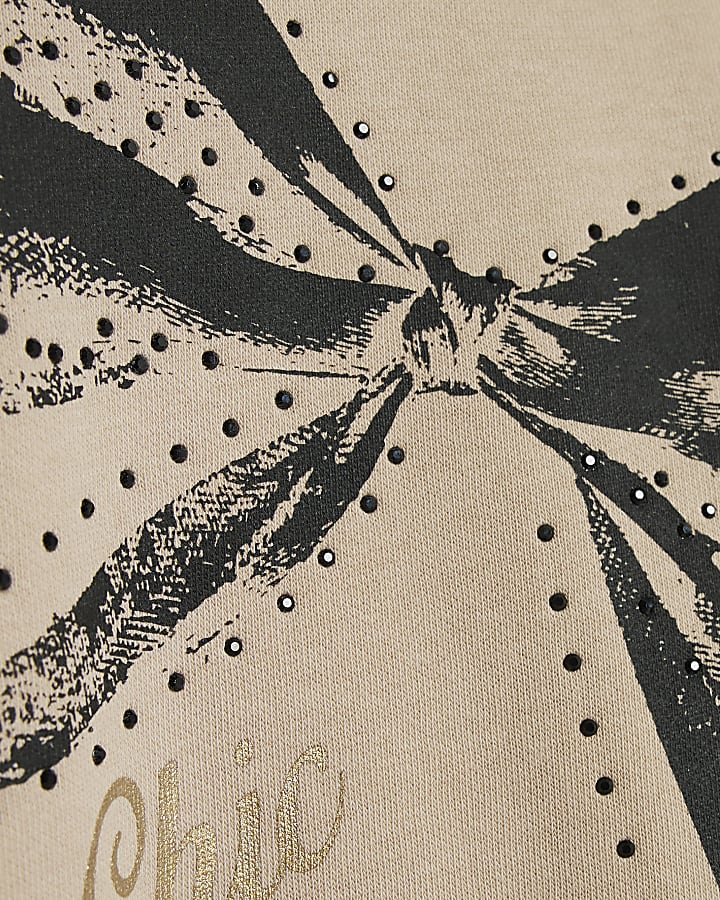 Girls Beige Hooded Bow Sweatshirt