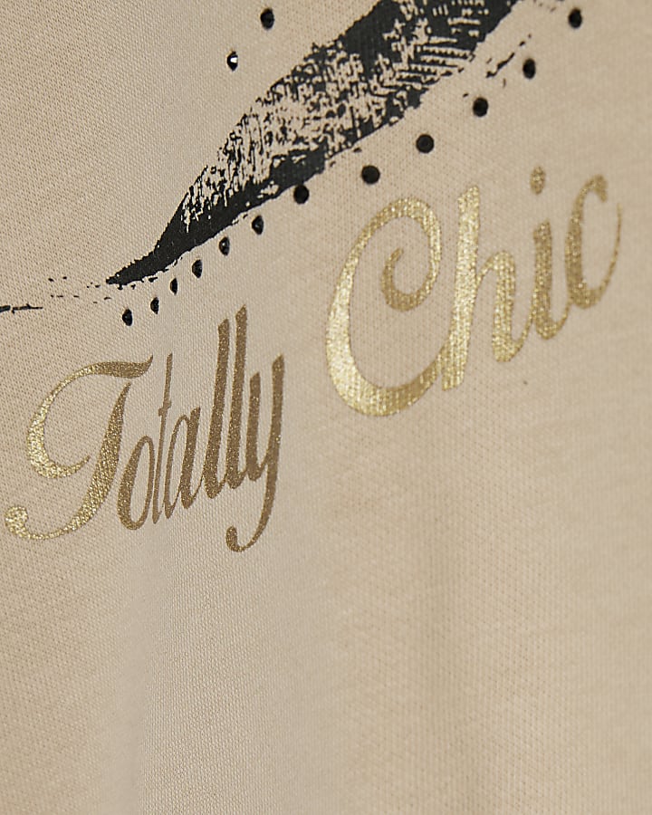 Girls Beige Hooded Bow Sweatshirt