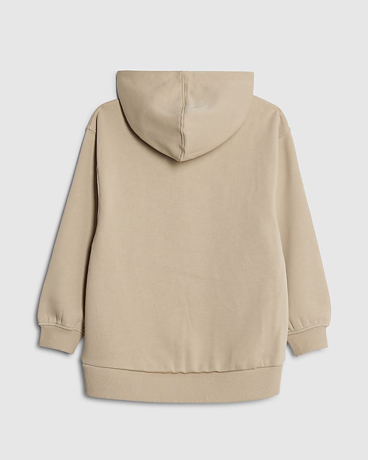 Girls Beige Hooded Bow Sweatshirt