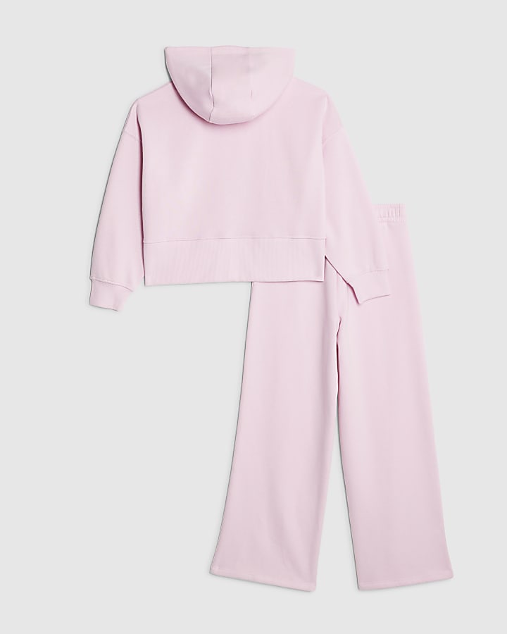 Girls Pink Embellished Hoodie Set