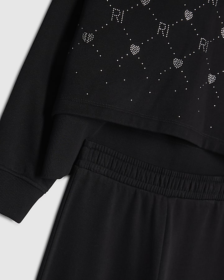 Girls Black Embellished Hoodie Set