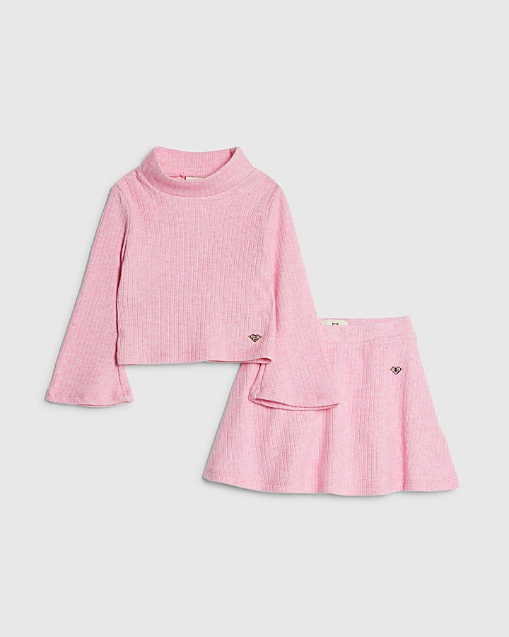Mini Girls Pink Cosy Top & Skort Set