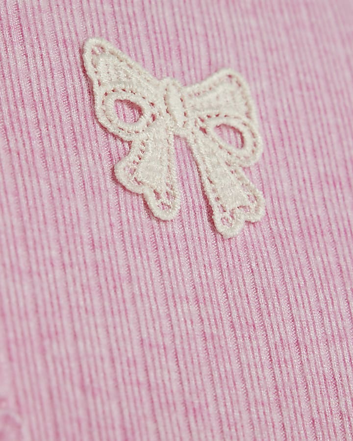 Mini Girls Pink Frill Shoulder Top Set