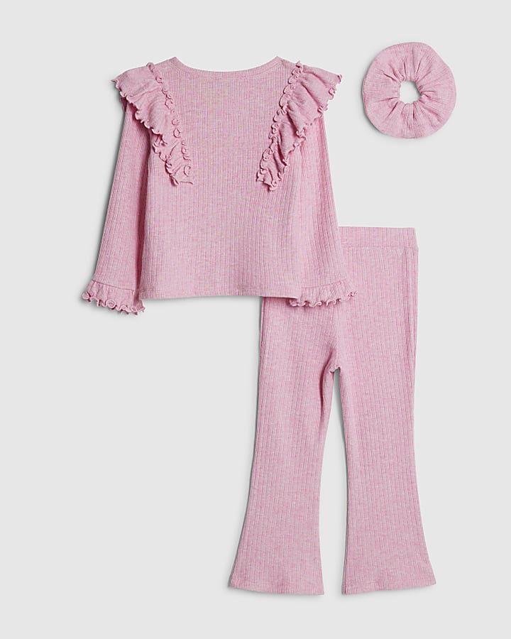 Mini Girls Pink Frill Shoulder Top Set